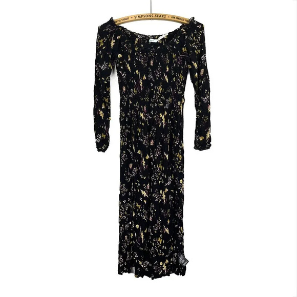 Kimchi Blue Womens XS Black Dark Floral Midi Dress High Slit Boho Festival - Picture 1 of 5